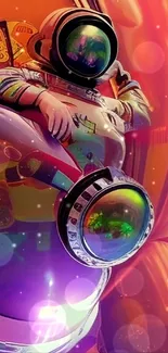 Vibrant artwork of an astronaut in space with colorful surroundings.