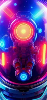 Neon astronaut art with vibrant colors.