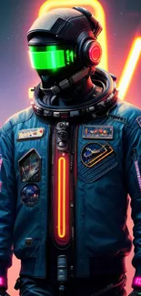 Futuristic astronaut in a neon-lit environment displaying vivid colors.