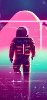 Astronaut in a neon-lit cosmic scene.