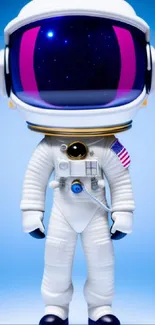 Futuristic astronaut with a reflective visor on a blue background.