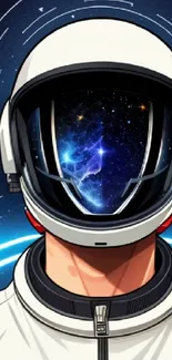 Futuristic astronaut with cosmic helmet reflection.