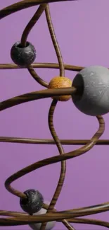 Futuristic atom model on purple background.