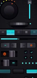 Futuristic black and cyan audio control wallpaper for mobile devices.