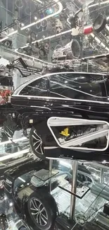 Futuristic car in mirrored display setting