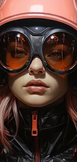 Futuristic girl in aviator gear with orange and pink accents.