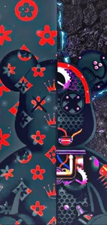 Dual-themed futuristic bear wallpaper with vibrant designs.