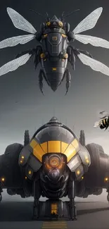 Futuristic bee-themed aircraft with dark gray technology design.