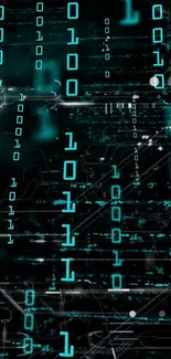 Teal binary code wallpaper with a digital and futuristic theme.