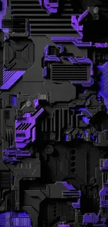 Futuristic black and purple circuit design wallpaper.