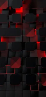 3D black and red geometric blocks wallpaper.