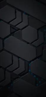 Black hexagonal pattern with blue accents, futuristic wallpaper.