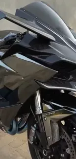 Futuristic black motorcycle with sleek design.