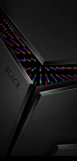 Futuristic black wallpaper with neon accents and geometric design.