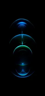 Futuristic blue abstract design on black background wallpaper.