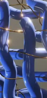 Intertwined blue cables with golden highlights