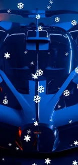 Futuristic blue car with snowflakes wallpaper.