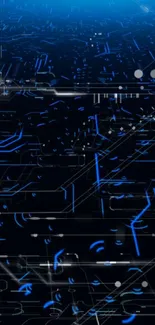 Futuristic blue circuit wallpaper with digital patterns.