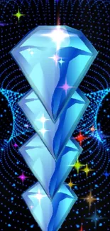 Futuristic blue crystal wallpaper with digital pattern.