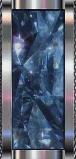 Futuristic blue crystal surrounded by metallic textures.