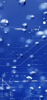 Futuristic blue wallpaper with droplets and digital circuit patterns.