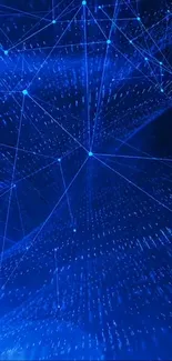 Blue futuristic digital lines and glowing nodes wallpaper.