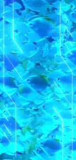 Futuristic blue fish wallpaper with neon accents.