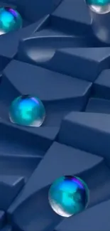 Futuristic blue wallpaper with vibrant gems on geometric shapes