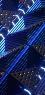 Futuristic blue geometric wallpaper with glowing lines and patterns.