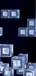 Floating translucent glass cubes against a dark background.