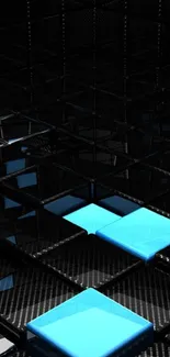 Futuristic blue and black grid mobile wallpaper with glowing tiles.