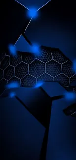 Futuristic hexagon design with blue hues.