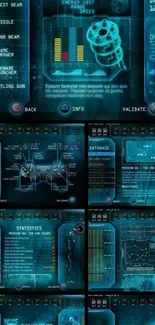 Futuristic blue interface wallpaper featuring data displays and gaming elements.