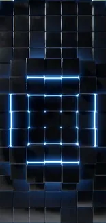 3D blue neon grid abstract wallpaper
