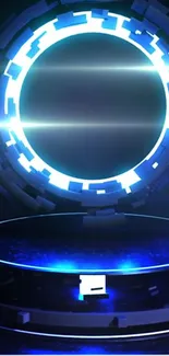 Futuristic glowing blue neon portal wallpaper.