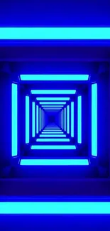 Futuristic blue neon tunnel wallpaper with glowing lights.