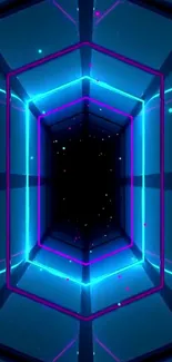 Futuristic neon blue tunnel wallpaper with geometric design.