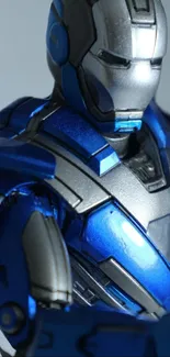 Futuristic robot in blue and silver armor.