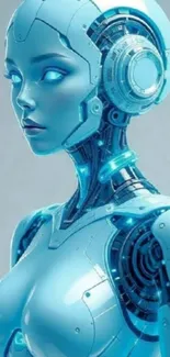 Futuristic blue robotic figure in digital art design.