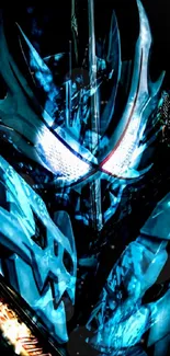 Futuristic blue samurai design wallpaper on mobile.