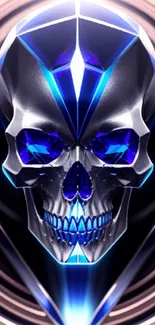 Futuristic blue skull with geometric design and vivid colors for mobile wallpaper.