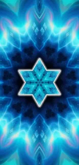 Futuristic blue star kaleidoscope wallpaper.