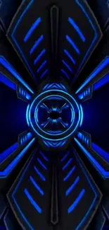 Futuristic blue geometric design wallpaper.