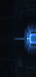 Futuristic blue tech tunnel with glowing accents.