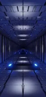 Futuristic blue tech tunnel wallpaper with symmetry and vibrant tones.