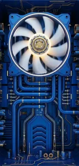 Futuristic blue tech wallpaper featuring intricate mechanics.