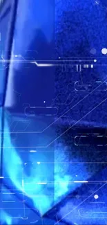 Futuristic blue tech wallpaper with circuitry patterns.