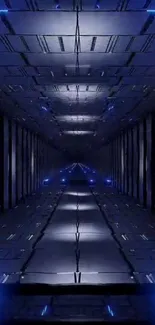 Futuristic blue tunnel with geometric lines.