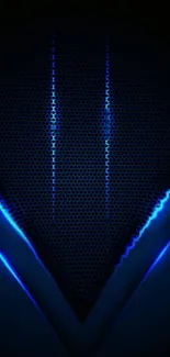 Futuristic blue wallpaper with glowing V-shape design.