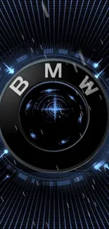 Futuristic BMW logo with digital design on mobile wallpaper.